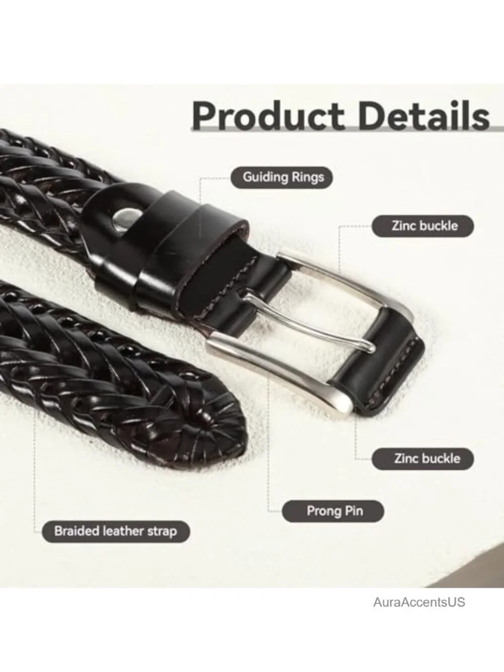2 Pack Leather Braided Belts for Men Adjustable PU Leather Woven Belts